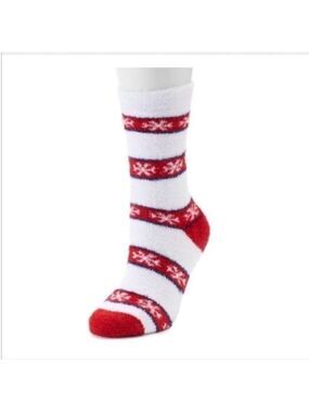 Jammies For Families Unisex Cozy winter socks red white blue snowflake